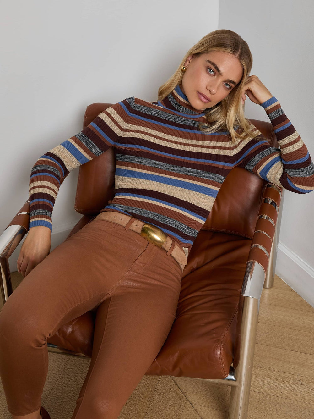 Olene Turtleneck in Stone Blue/Brown Multi