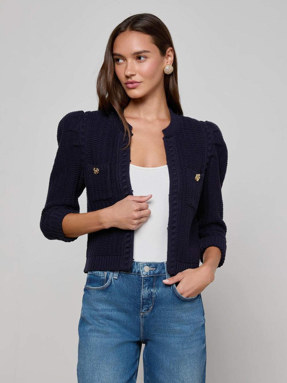 Delli Cropped Cardigan in Midnight
