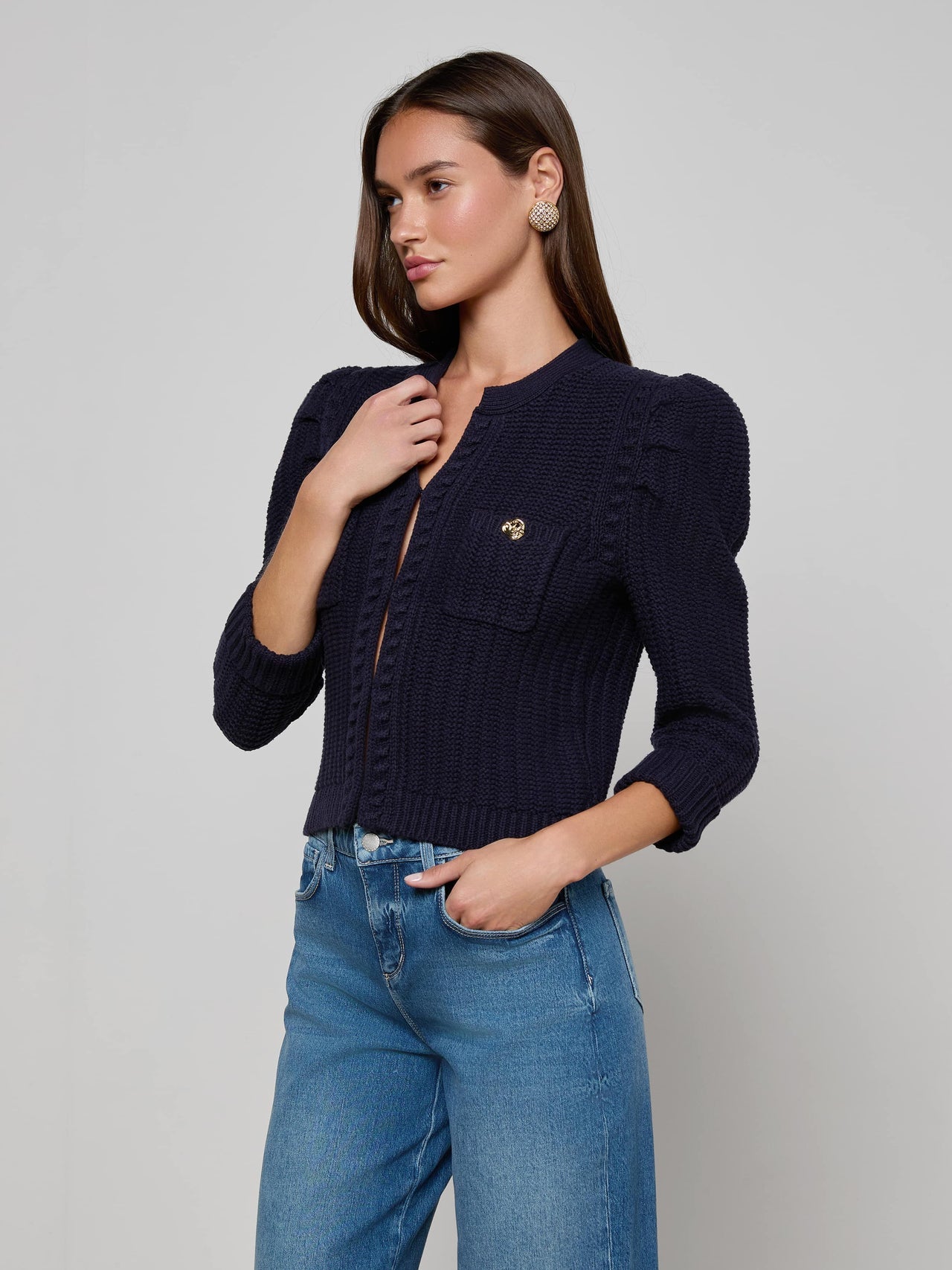 Delli Cropped Cardigan in Midnight