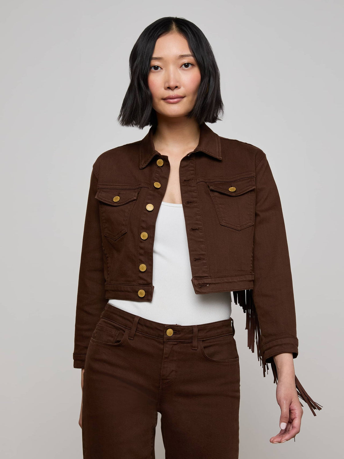Koda Fringe Jean Jacket in Brown
