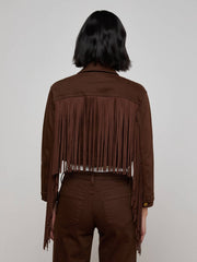 Koda Fringe Jean Jacket in Brown