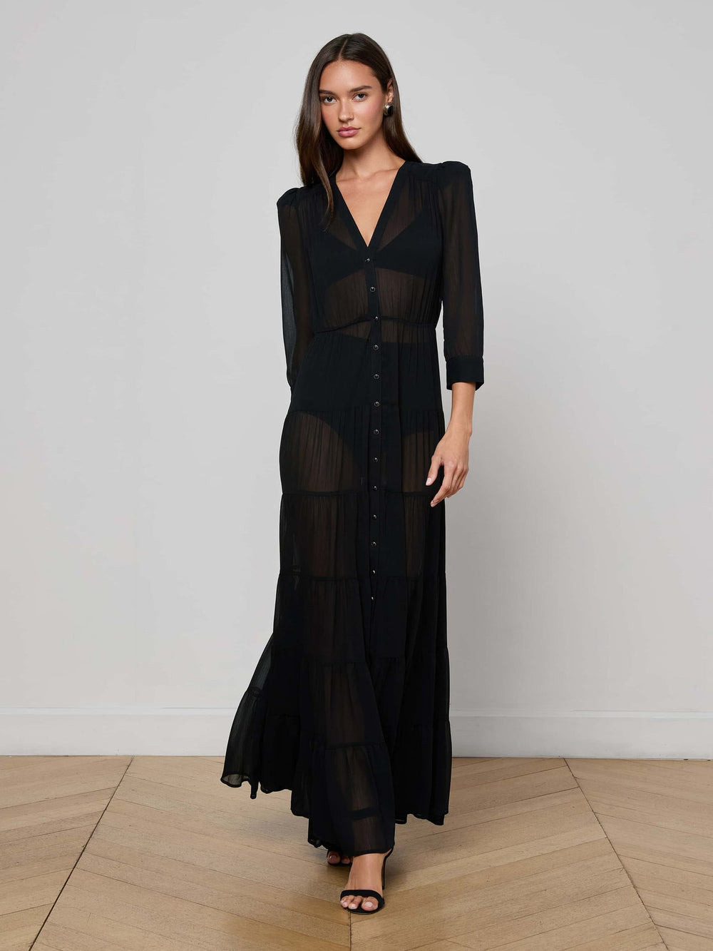 Seraphina Tiered Maxi Dress in Black