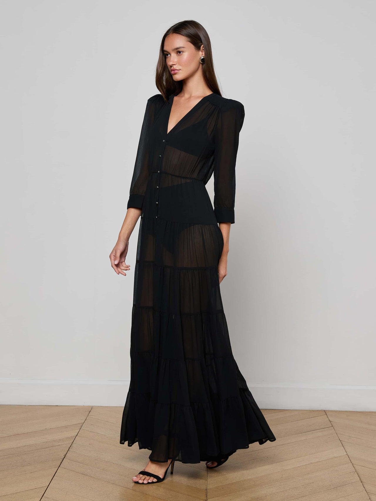 Seraphina Tiered Maxi Dress in Black