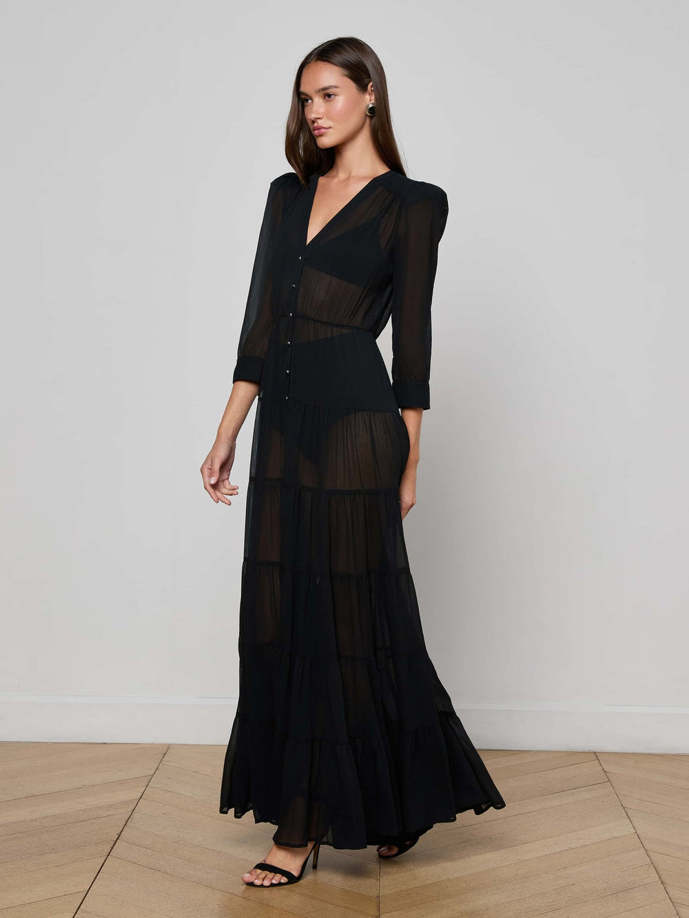 Seraphina Tiered Maxi Dress in Black
