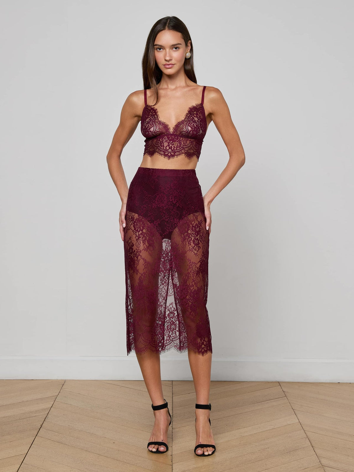 Makena Lace Pencil Skirt in Dark Port