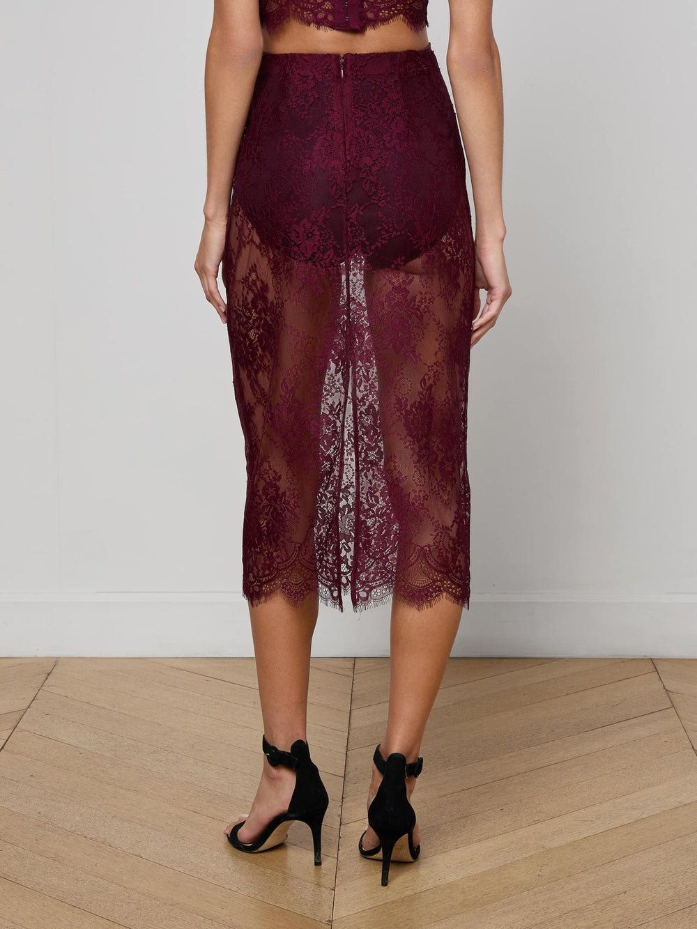 Makena Lace Pencil Skirt in Dark Port