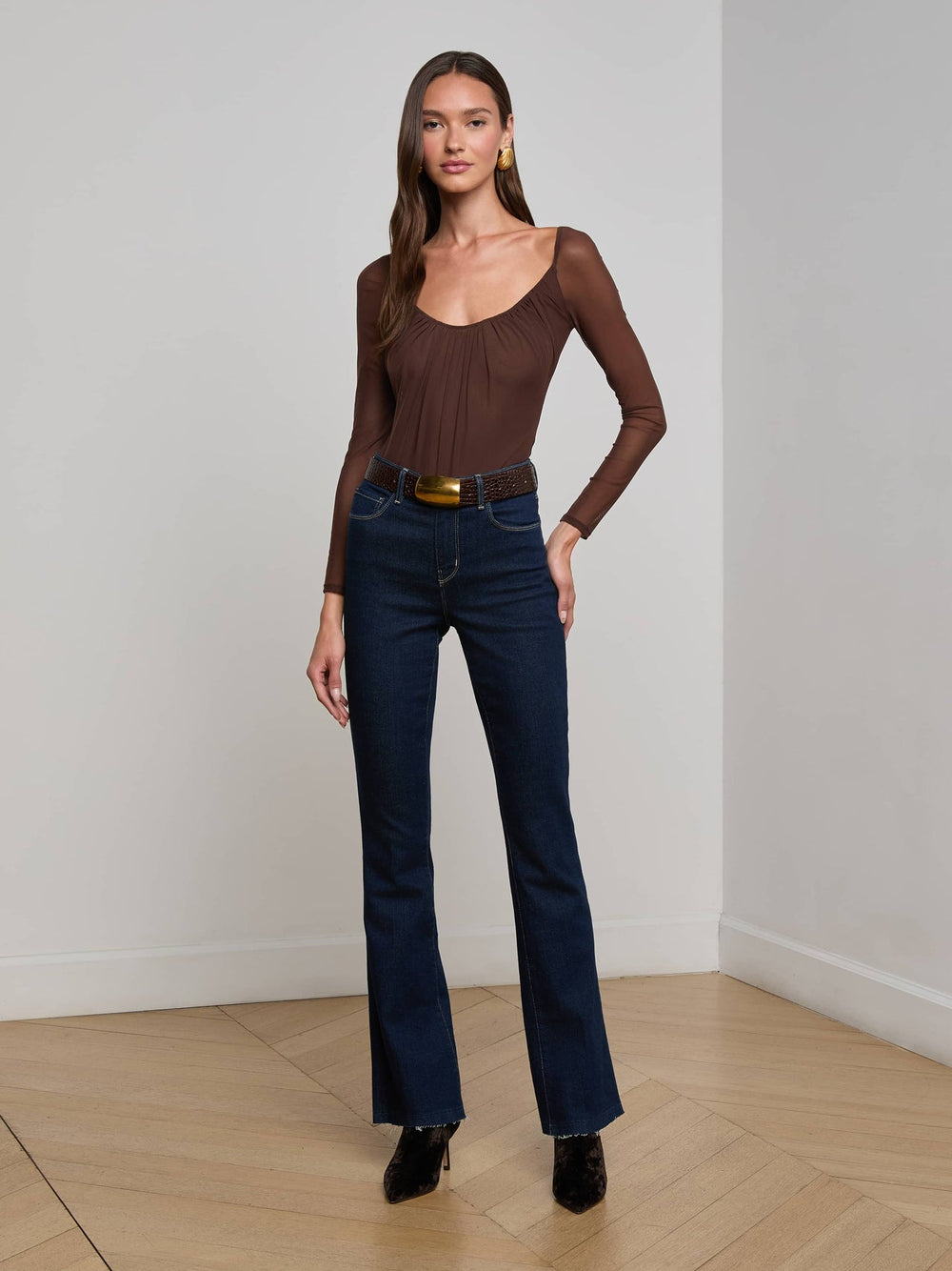 Gwendolyn Mesh Bodysuit in Chocolate