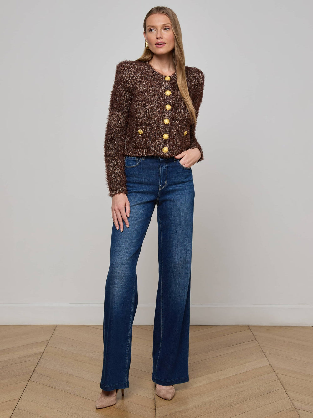 Una Knit Cardigan in Chocolate Multi