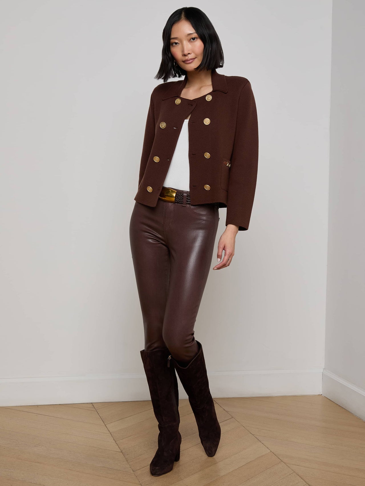 Madilyn Knit Jacket in Chocolate/Gold