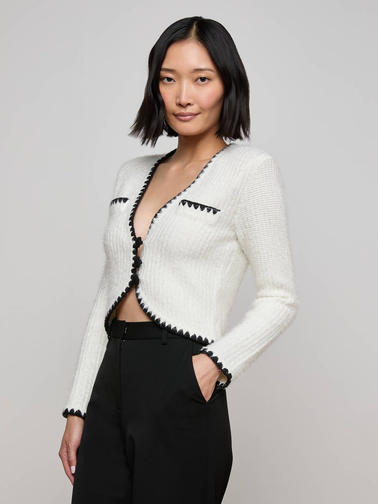 Anaya Knit Cardigan in White/Black