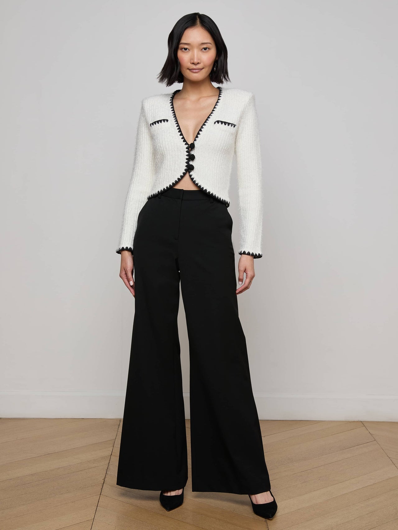 Anaya Knit Cardigan in White/Black