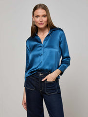 Dani Silk Blouse in Stone Blue