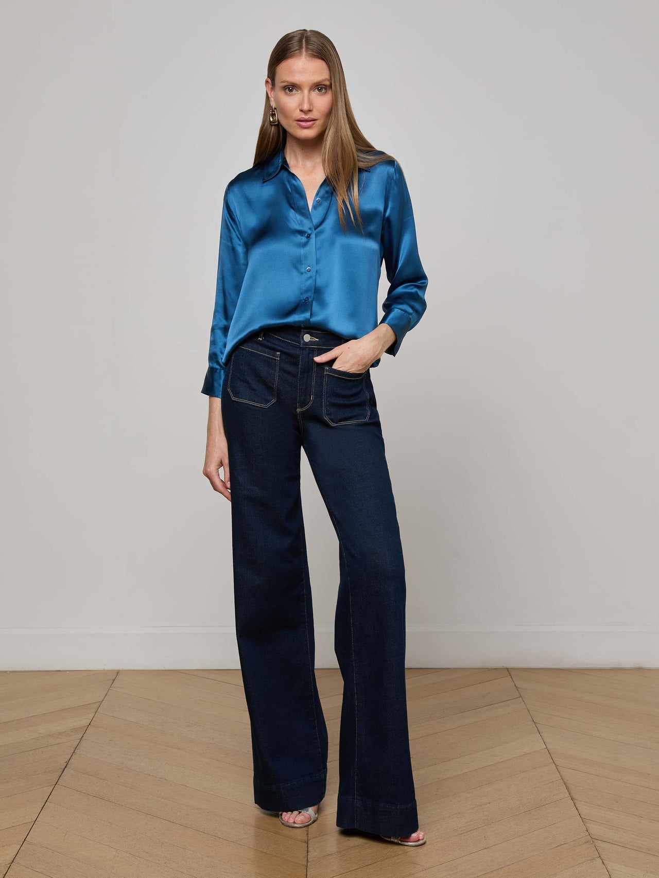 Dani Silk Blouse in Stone Blue