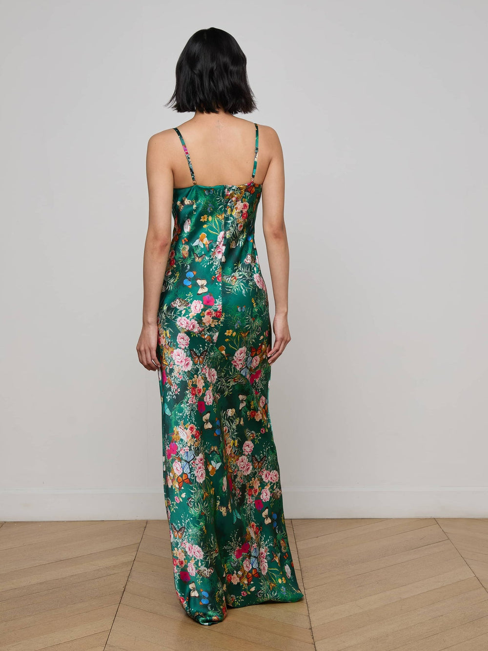 Sayla Silk Gown in Bottle Green Multi Charonda Butterfly