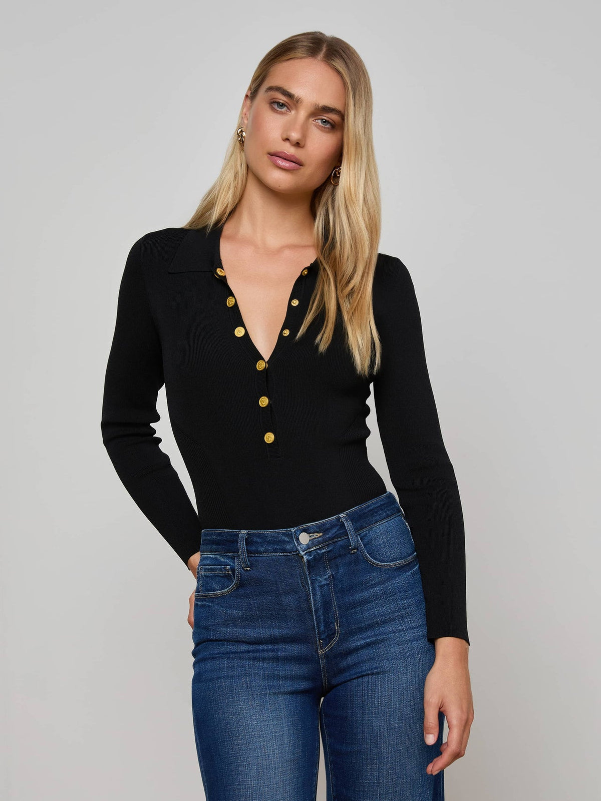 Elisabetta Knit Bodysuit in Black/Gold