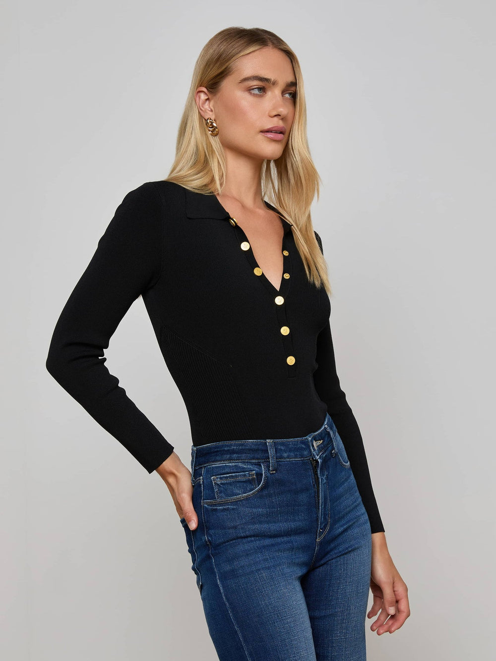 Elisabetta Knit Bodysuit in Black/Gold