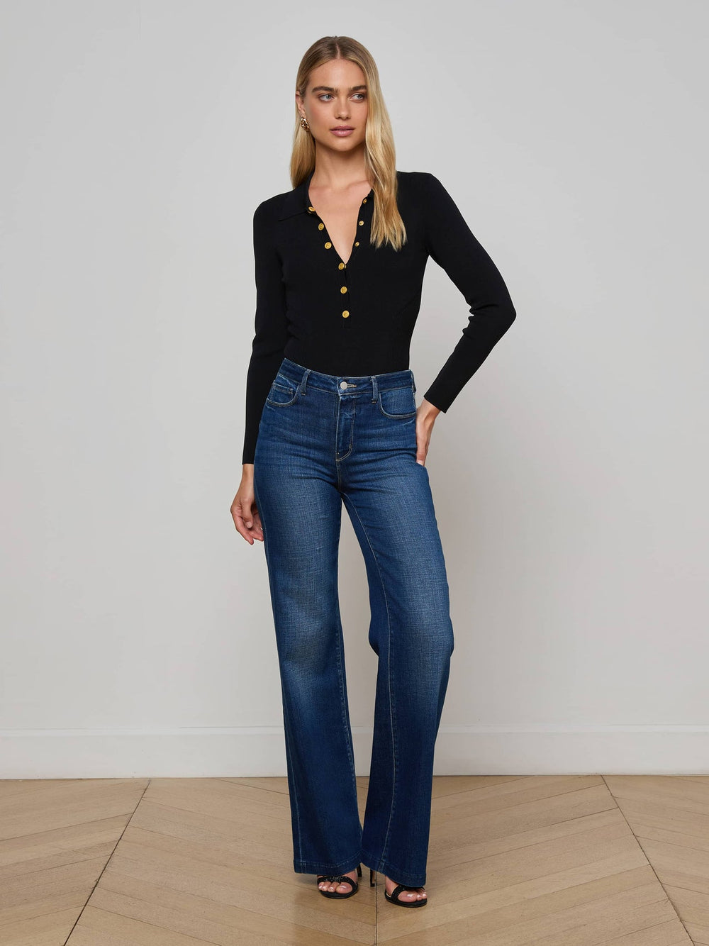 Elisabetta Knit Bodysuit in Black/Gold