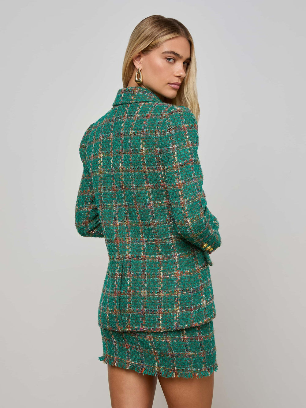Gweny Tweed Blazer in Green Windowpane Tweed