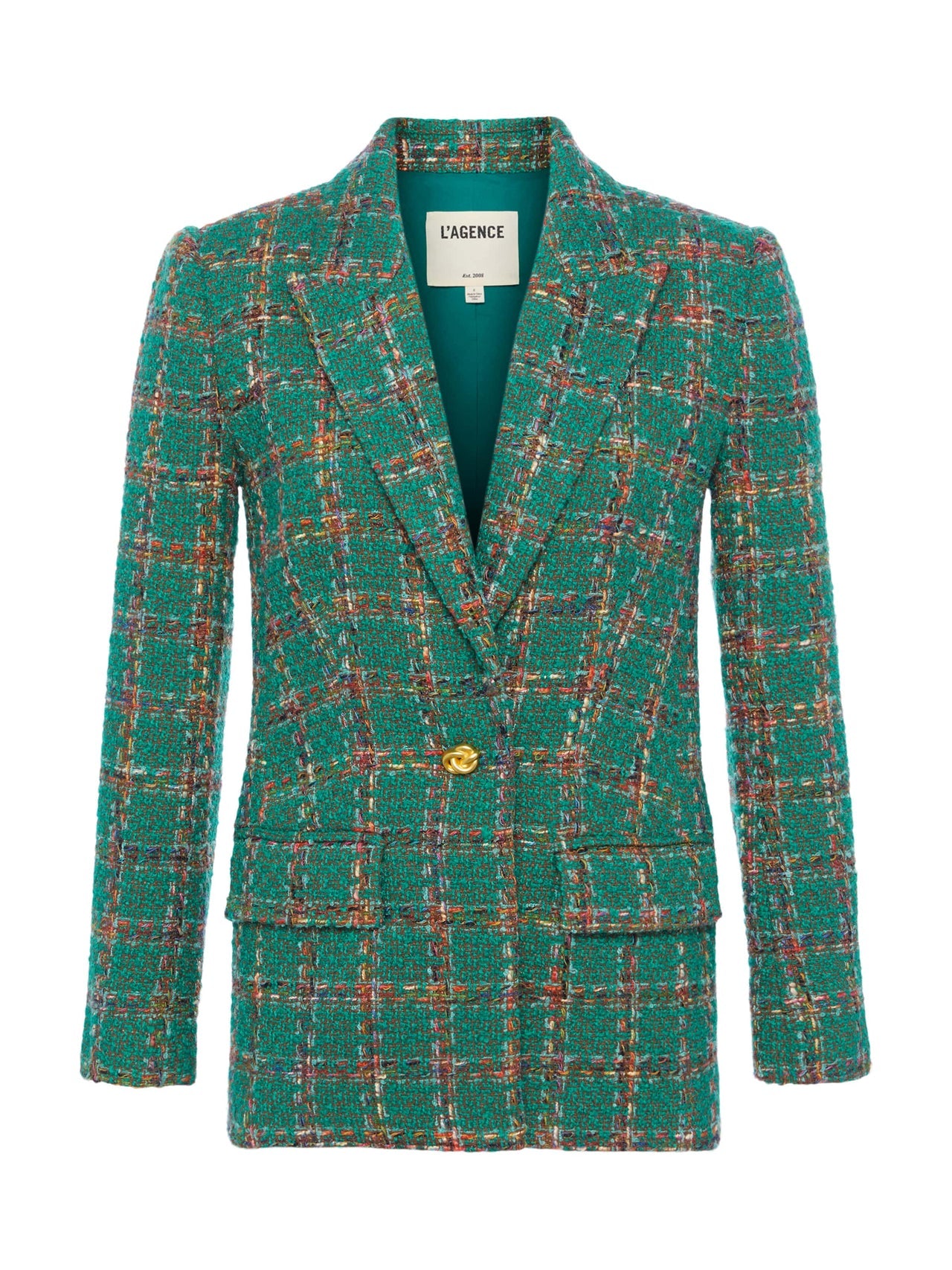 Gweny Tweed Blazer in Green Windowpane Tweed