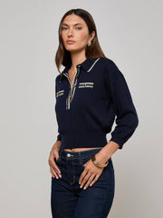 Malaki Cropped Sweater in Midnight/Ivory/Gold