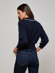 Malaki Cropped Sweater in Midnight/Ivory/Gold