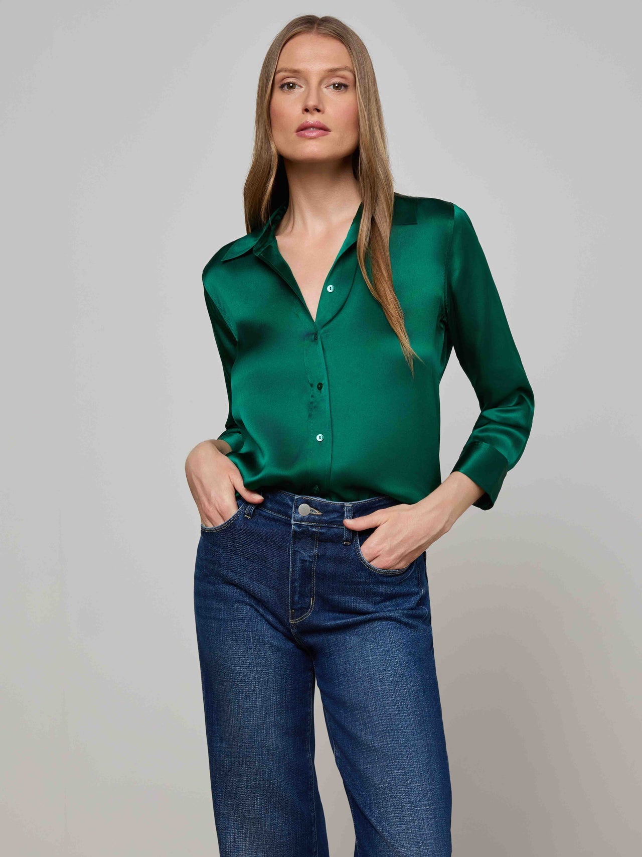 Dani Silk Blouse in Bottle Green