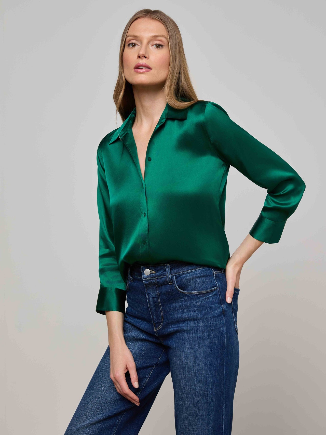 Dani Silk Blouse in Bottle Green