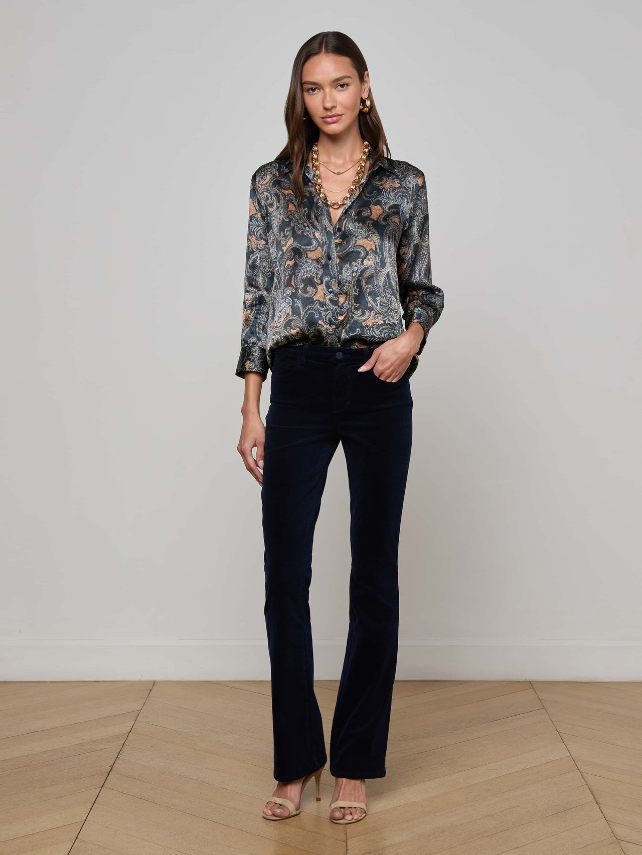 Dani Silk Blouse in Midnight Multi Etched Paisley