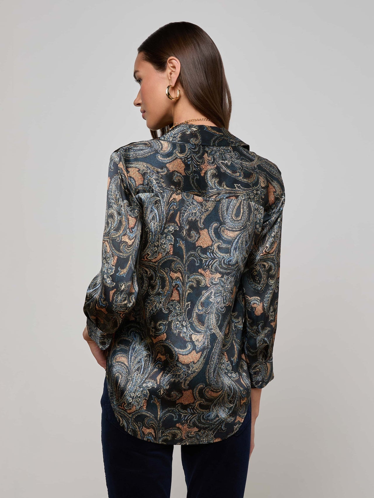 Dani Silk Blouse in Midnight Multi Etched Paisley