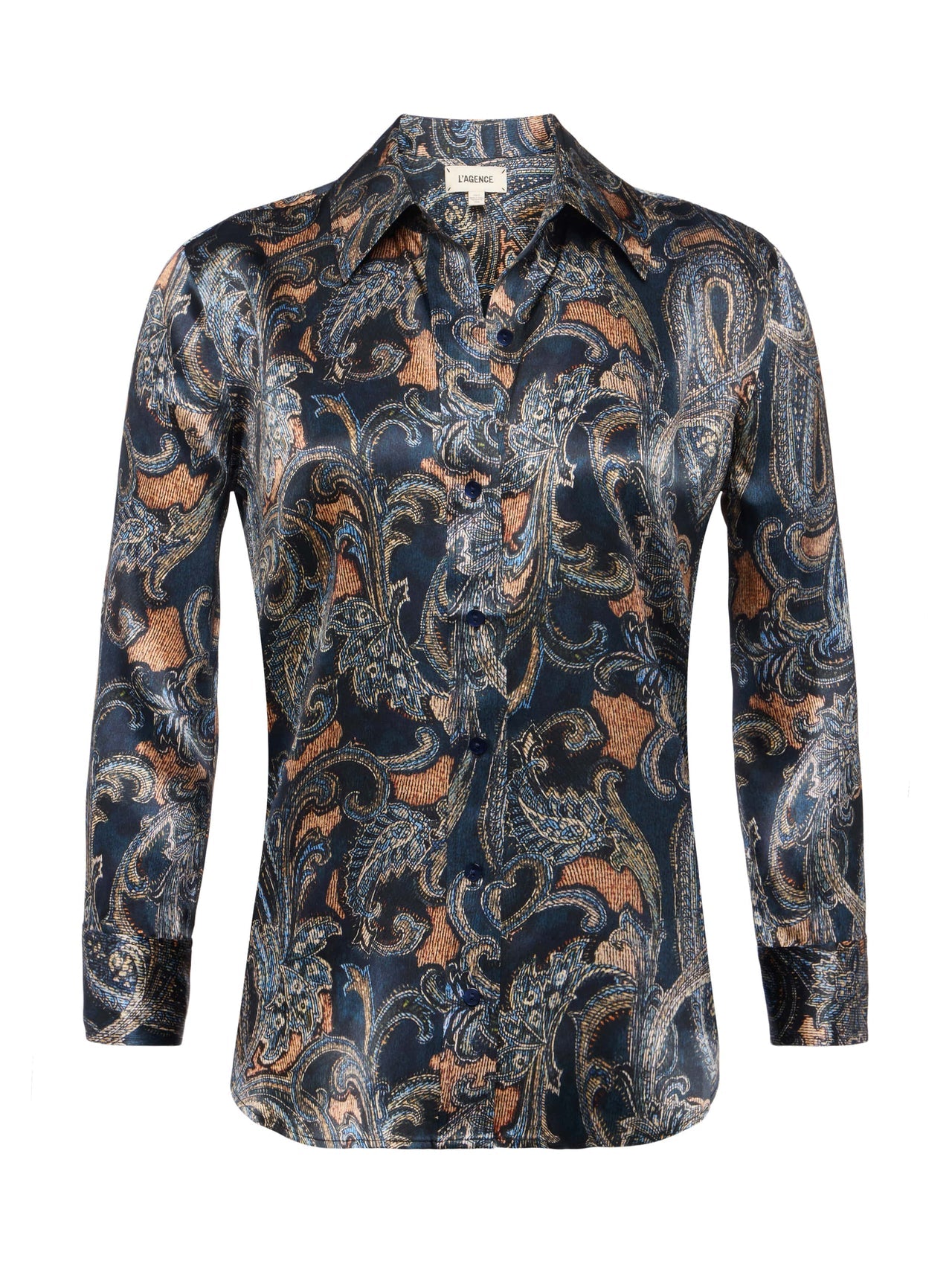 Dani Silk Blouse in Midnight Multi Etched Paisley