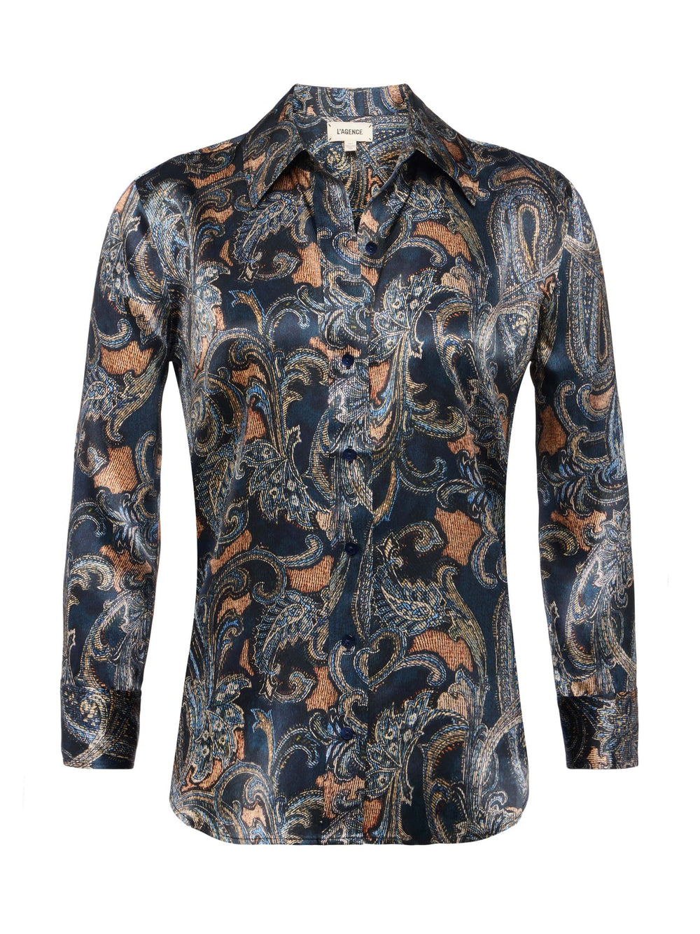Dani Silk Blouse in Midnight Multi Etched Paisley