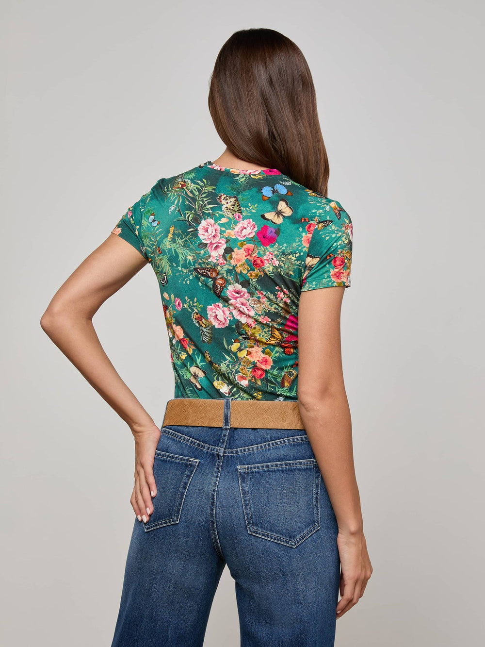 Ressi Fitted Tee in Bottle Green Multi Charonda Butterfly