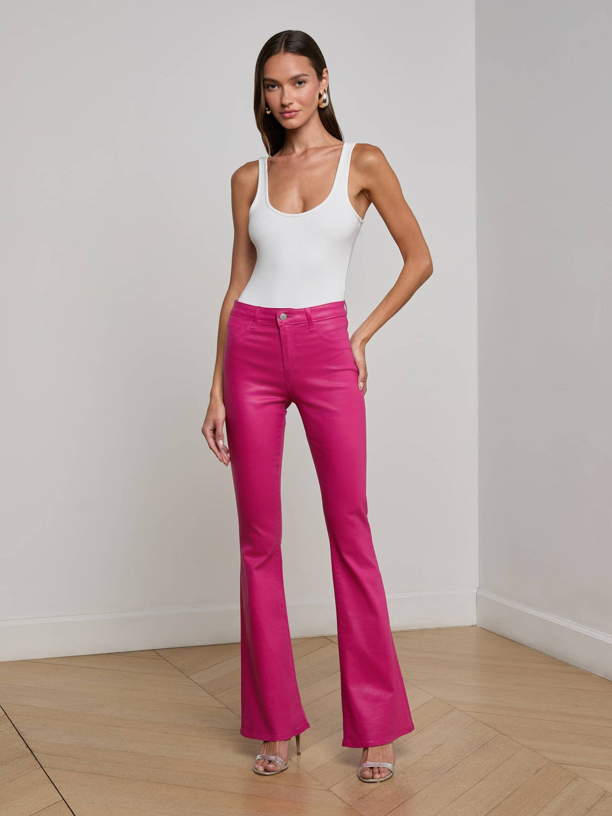 Marty Coated Flare Jean in Pink Coated
