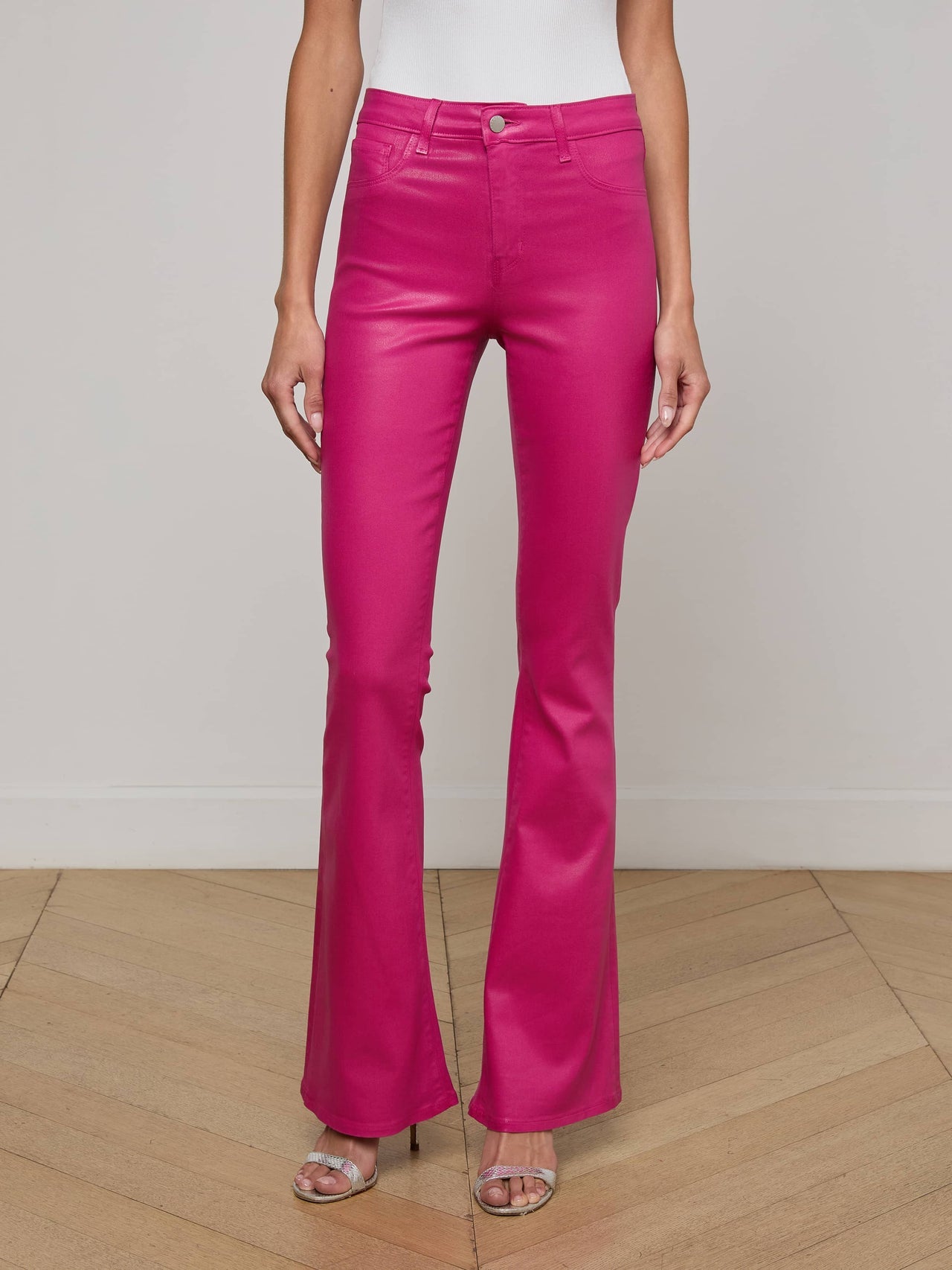Marty Coated Flare Jean in Pink Coated