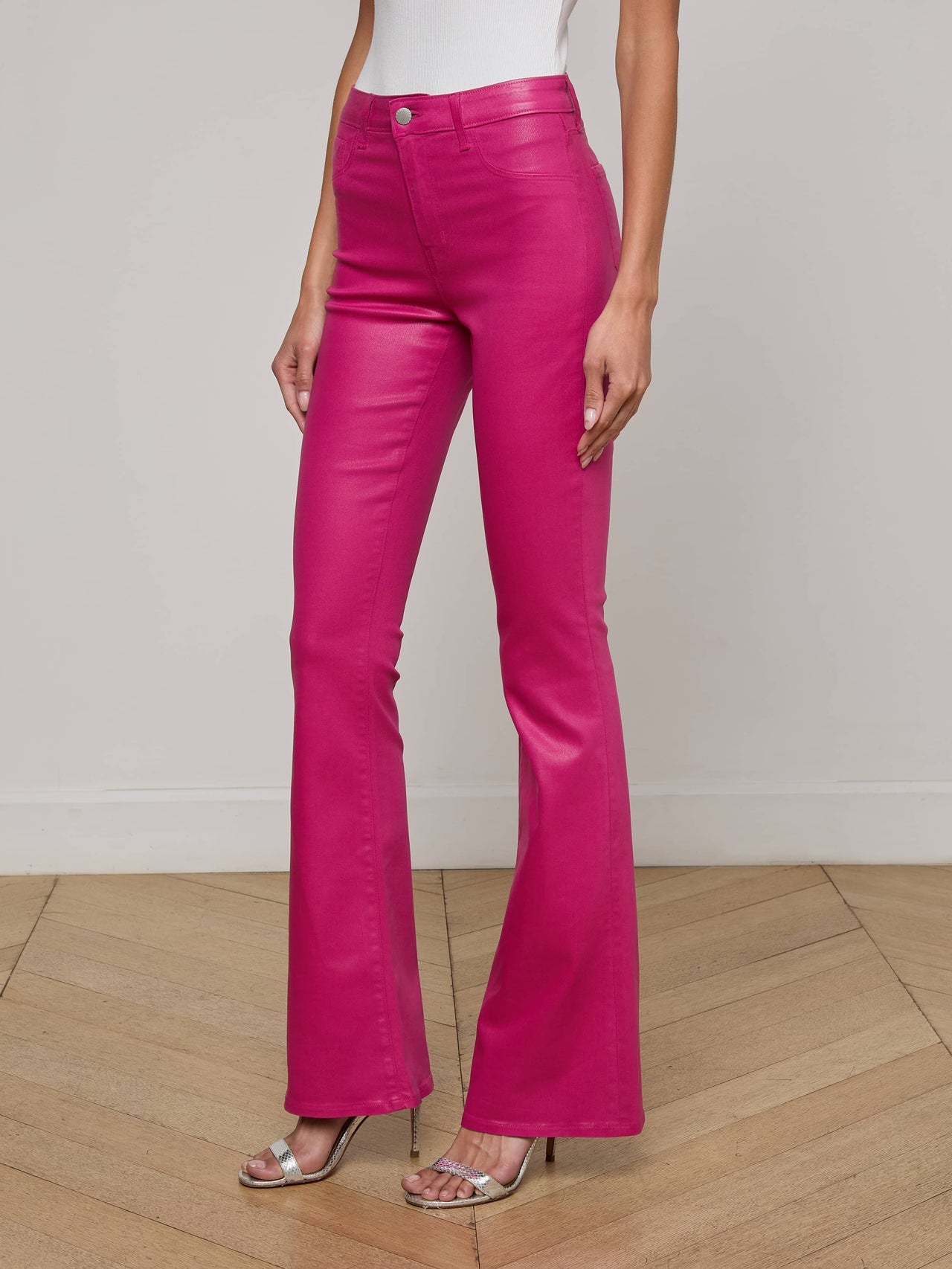 Marty Coated Flare Jean in Pink Coated