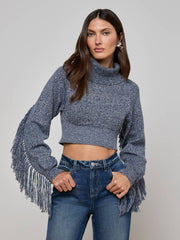 Maddison Fringed Turtleneck in Denim Blue