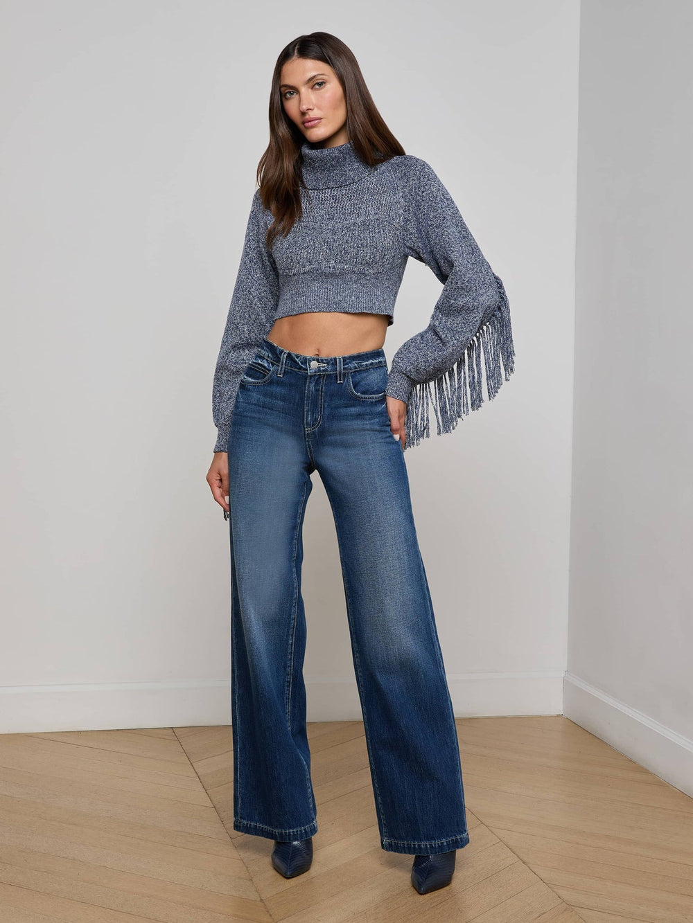 Maddison Fringed Turtleneck in Denim Blue