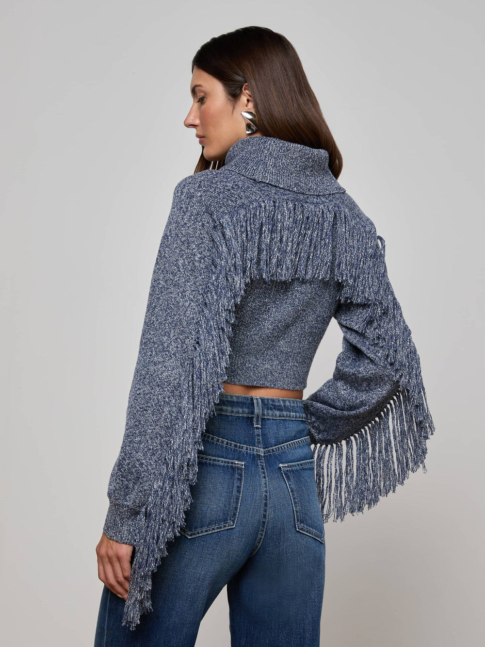 Maddison Fringed Turtleneck in Denim Blue