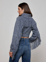 Maddison Fringed Turtleneck in Denim Blue