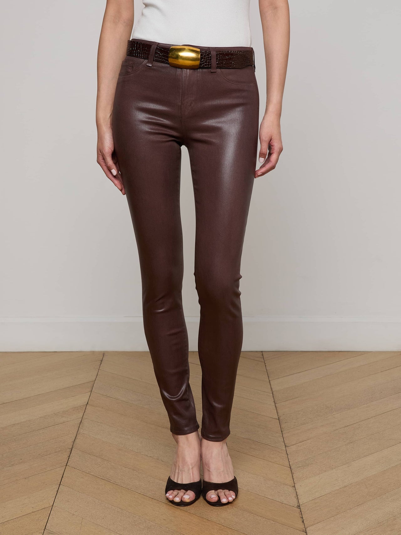 Marguerite Coated Skinny Jean in Chocolate Coated