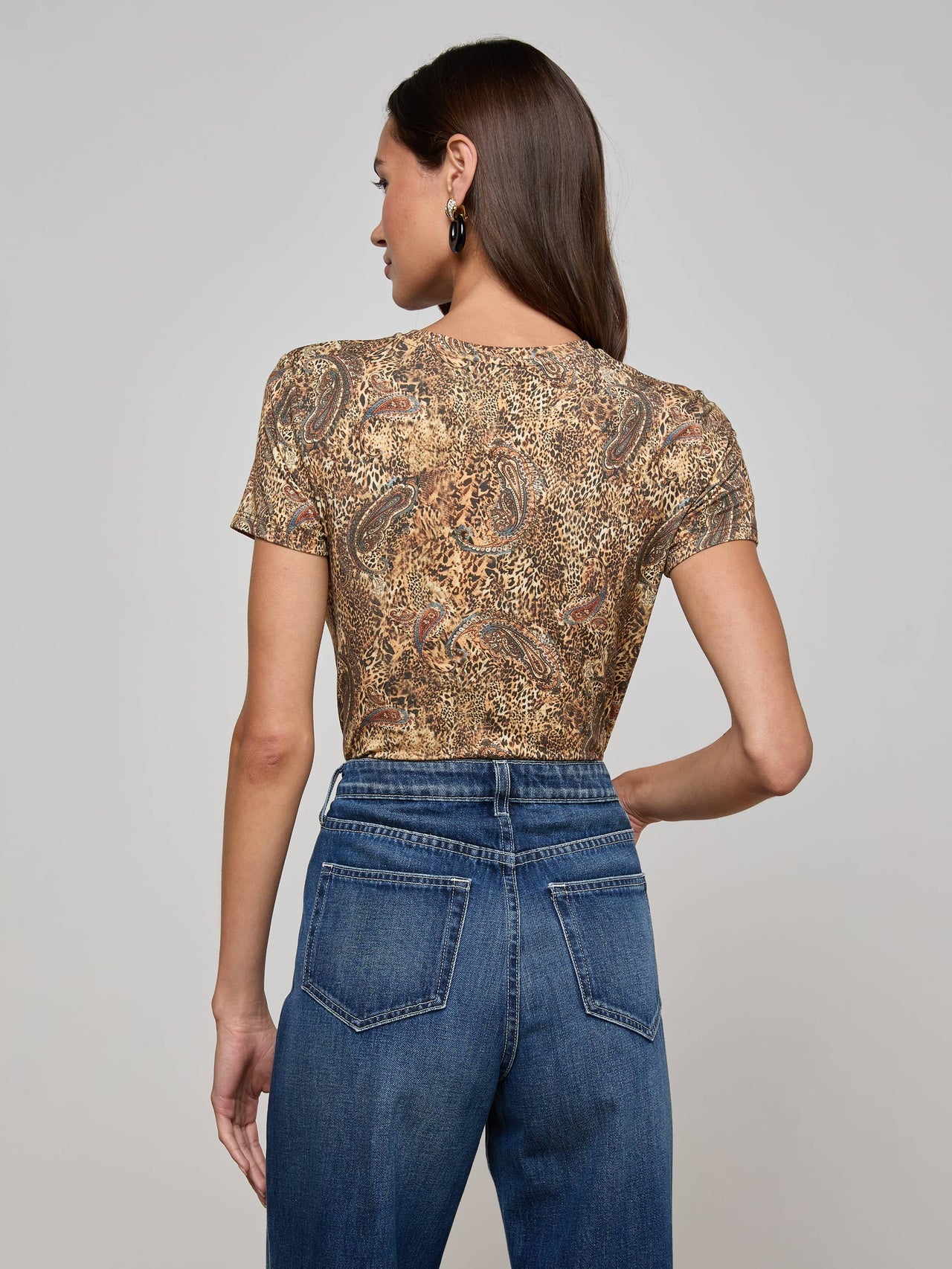 Ressi Fitted Tee in Brown/Blue Valencia Leopard