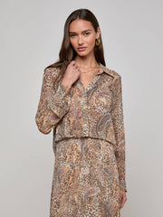 Cosette Button-Down Shirt in Brown/Blue Valencia Leopard