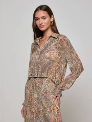 Cosette Button-Down Shirt in Brown/Blue Valencia Leopard