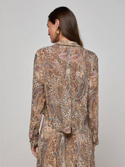 Cosette Button-Down Shirt in Brown/Blue Valencia Leopard