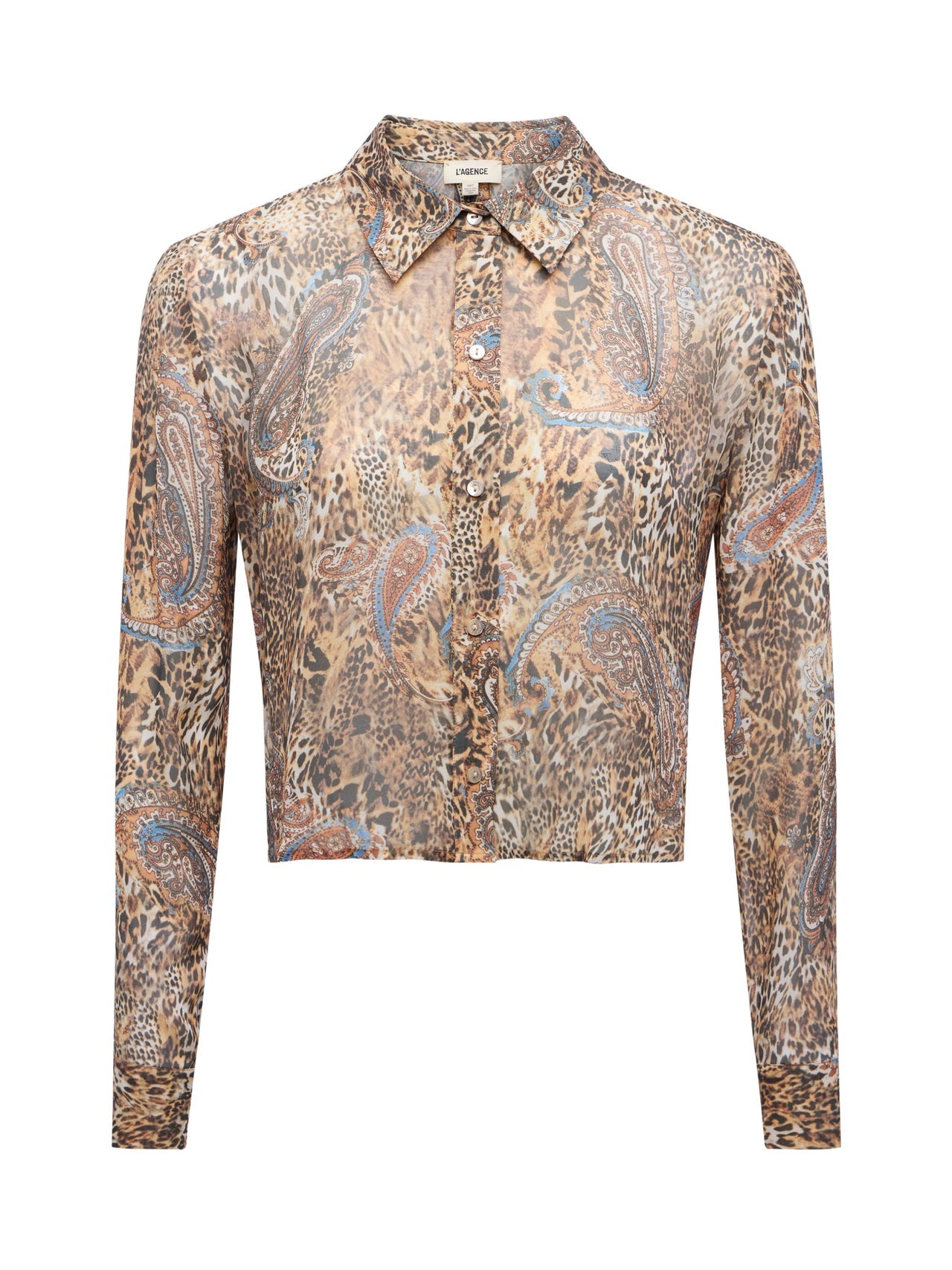 Cosette Button-Down Shirt in Brown/Blue Valencia Leopard
