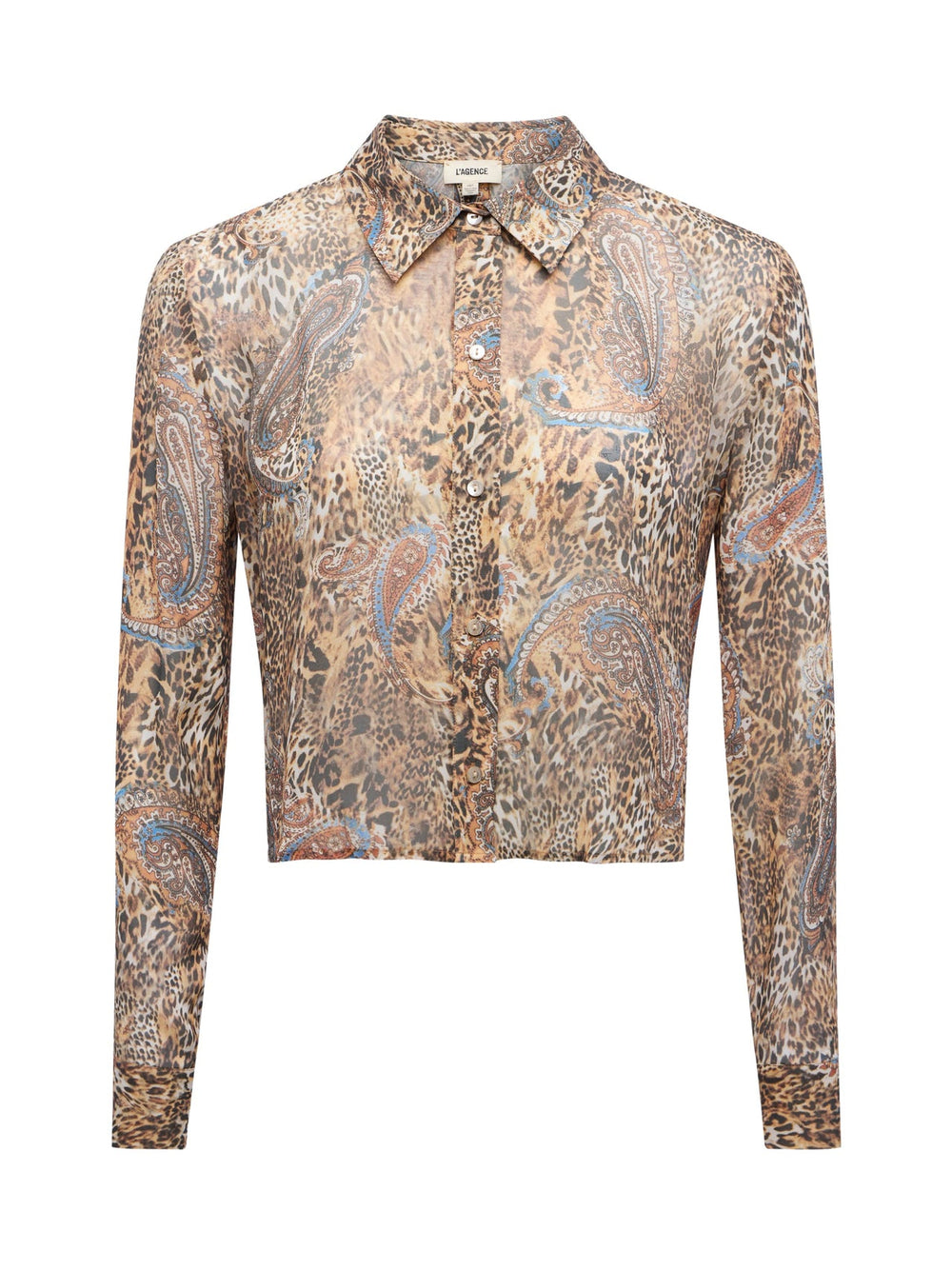Cosette Button-Down Shirt in Brown/Blue Valencia Leopard