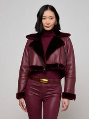 Pike Shearling Leather Jacket in Wine