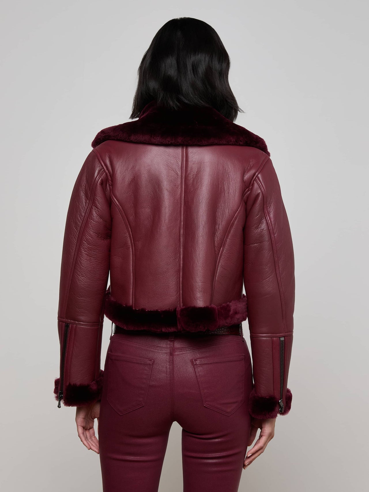 Pike Shearling Leather Jacket in Wine