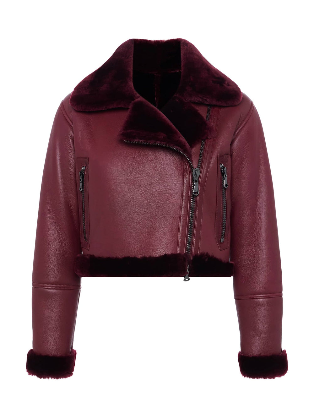 Pike Shearling Leather Jacket in Wine