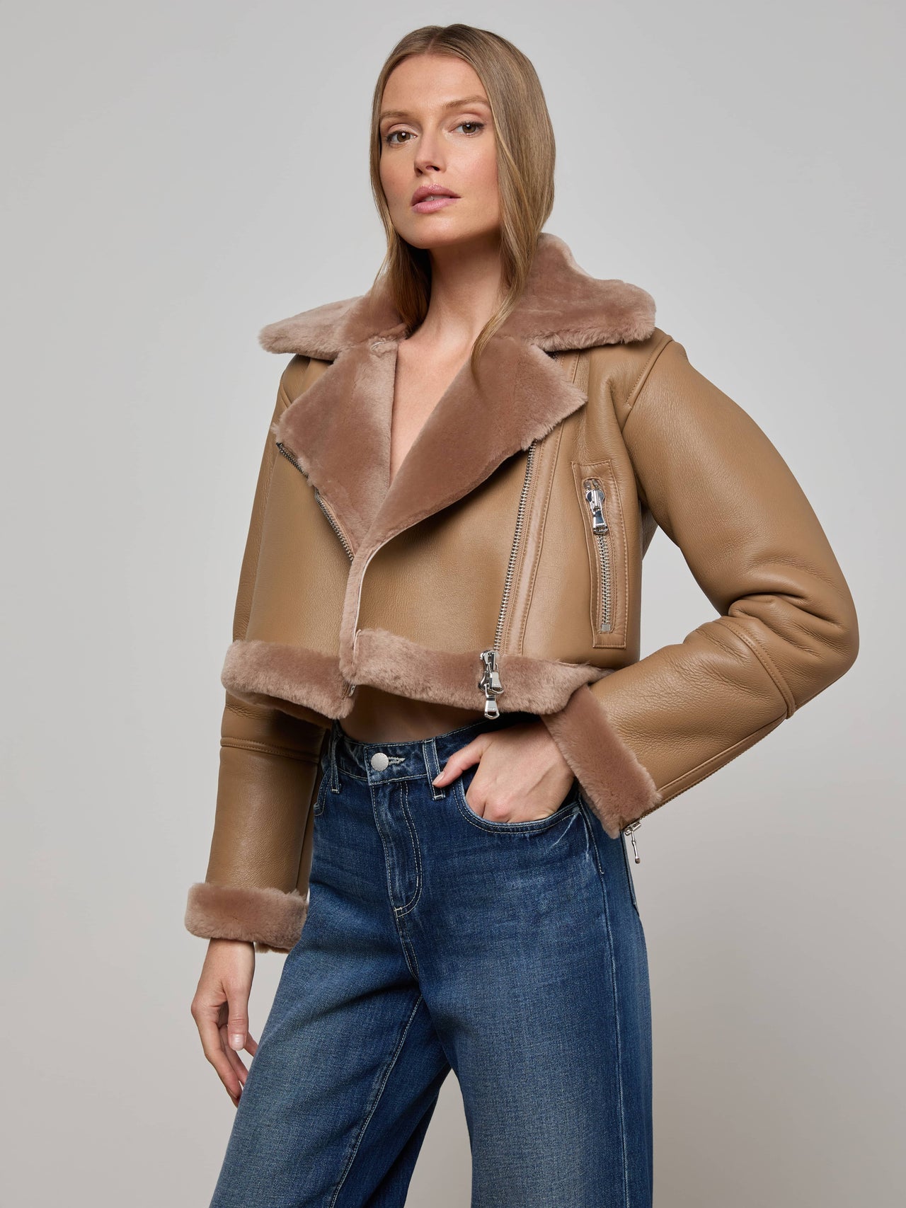 Pike Shearling Leather Jacket in Chanterelle